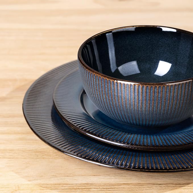 GBHOME Ceramic Dinnerware Sets,12 pcs Embossed Elegant Stoneware Plates and Bowls Sets, Housewarming Wedding Gift | Dishwasher & Microwave Safe | Dishes Set Service for 6