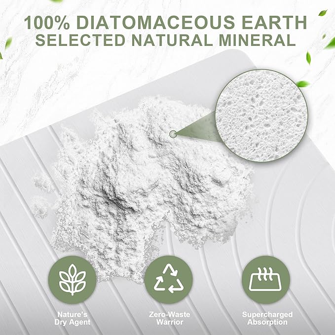 Large Stone Drying Mat for Kitchen Counter, 24" × 16" Diatomite Dish Drying Mat, Ultra Absorbent Diatomaceous Earth Dry Stone Mats with Dish Rack for Dished, Bottles, White
