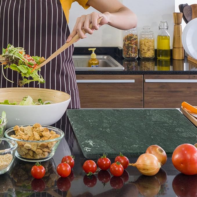 Green Marble Cutting Board, Marble Slab Pastry Board 12x20 Inch With Non-Slip Feet For Baking, Cheese, Charcuterie, Chocolate
