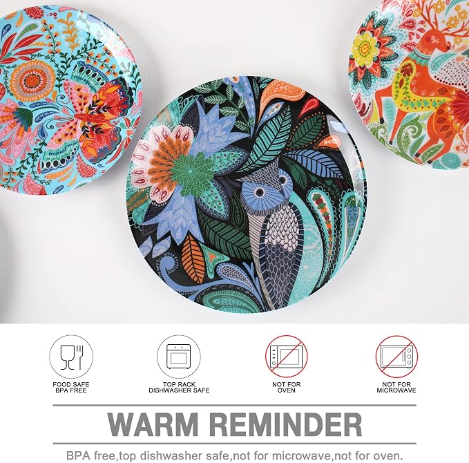 Melamine Plates Set for 4-8 Pcs:Camping Dishes Set with 4 Dinner Plates and 4 Salad Plates.Lightweight and Unbreakable.Indoor and Outdoor Use.