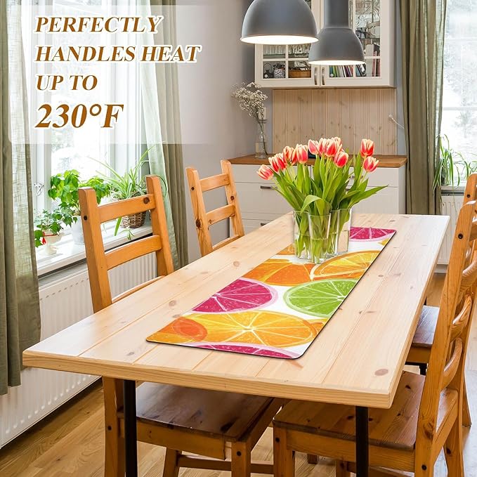Multicolored Summer Citrus Slices Trivet Table Runner Heat Resistant 230F for Hot Dishes Pots Plates Kitchen Dining Table Protector Decorative 39.37 X 11.8 Inch