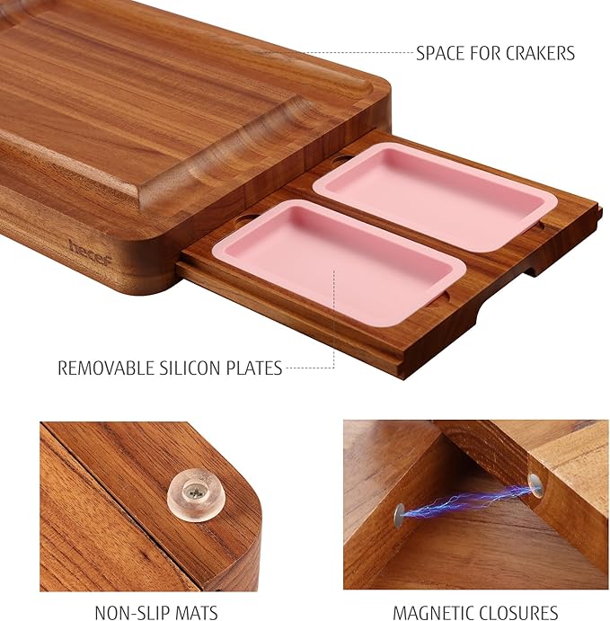 hecef Pink Large Charcuterie Board Set with Stainless Steel Cheese Knives, Cheese Board Set Wooden Appetizer Platter for Housewarming, Weddings, Birthdays & More, Forks & Pull-Out Drawers