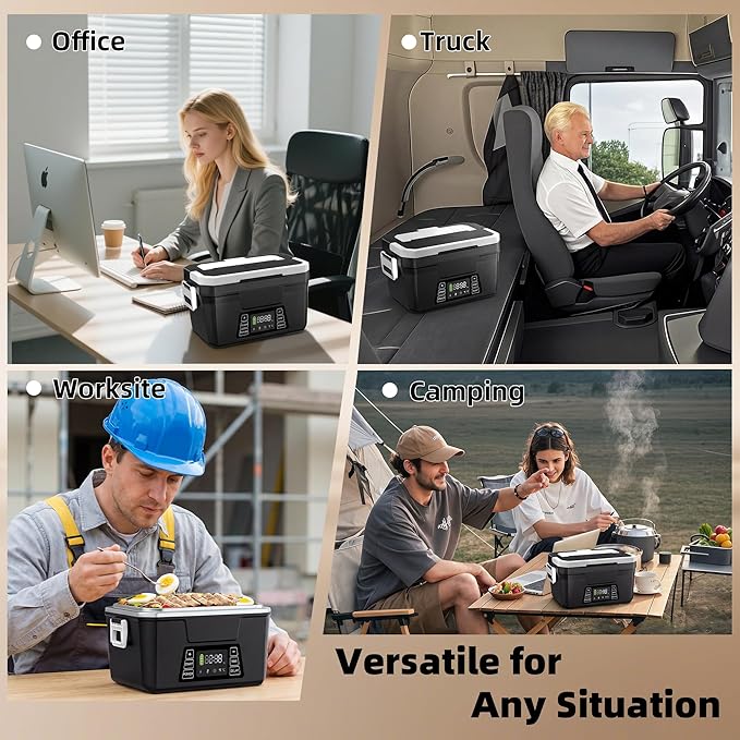 Vabaso Cordless Electric Lunch Box for Adults, App Control Heated Lunch Box with Detachable Battery, 1.2L Self Heating Lunch Box with Timer, Memory & Auto Keep Warm for Work Travel Outdoor