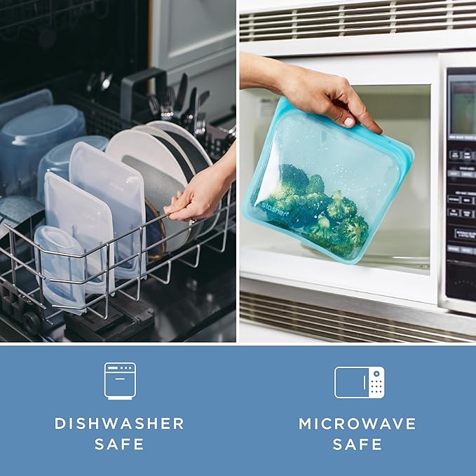 Stasher Silicone Reusable Storage Bag, 4-Cup Bowl, Reusable Freezer Bag, Microwave, Dishwasher, Oven Safe, Sous Vide, Lunch Container, Eco Friendly, Food Storage Bag, Snack Bag, 32 oz, Deep Ocean | Reusable Food Bag
