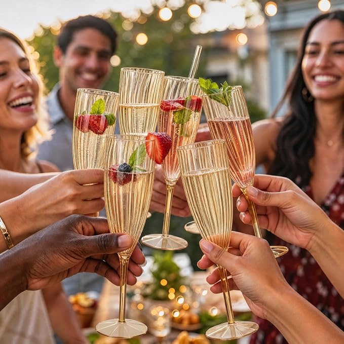 WDF 36PCS Brown Champagne Flutes Plastic - 6 OZ Disposable Champagne Flutes for Wedding/Birthday/Parties/Brindis