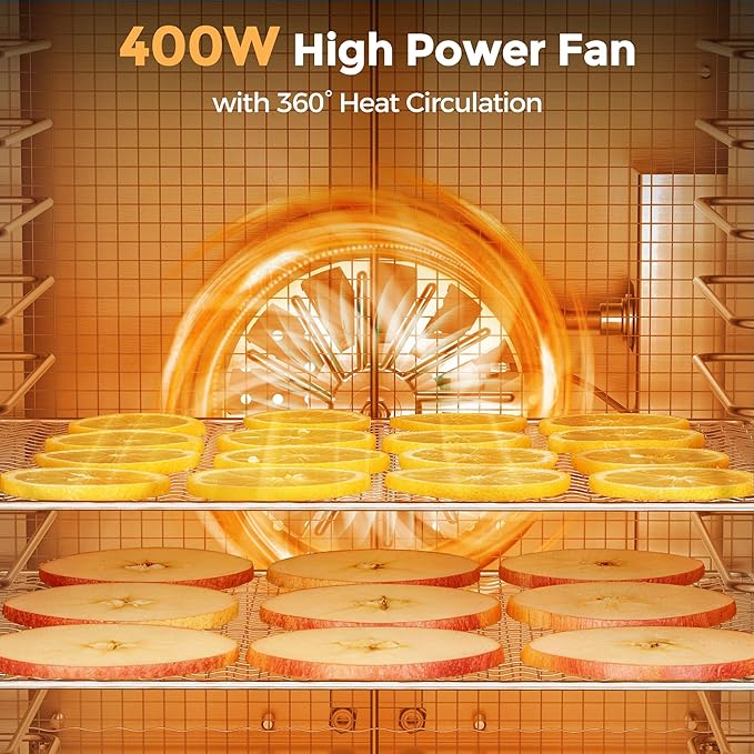 Suteck Food Dehydrator with 10 Stainless Steel Trays, 400W Dehydrator Machine with Dual Fans & 360° Airflow, Digital Temp & Time Control with 4 Presets, Quiet Food Dryer for Jerky, Fruit, Flower, Meat