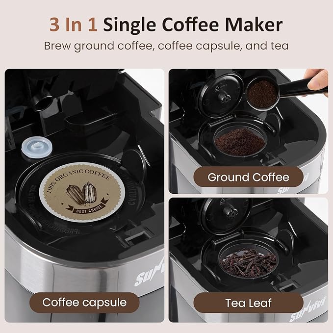 SUNVIVI Single Serve Iced Coffee Maker, 3 Brewing Modes for K-Cup Pod/Ground Coffee, 30oz Removable Water Reservoir & Reusable Filter, Compact for Home & Office, Black