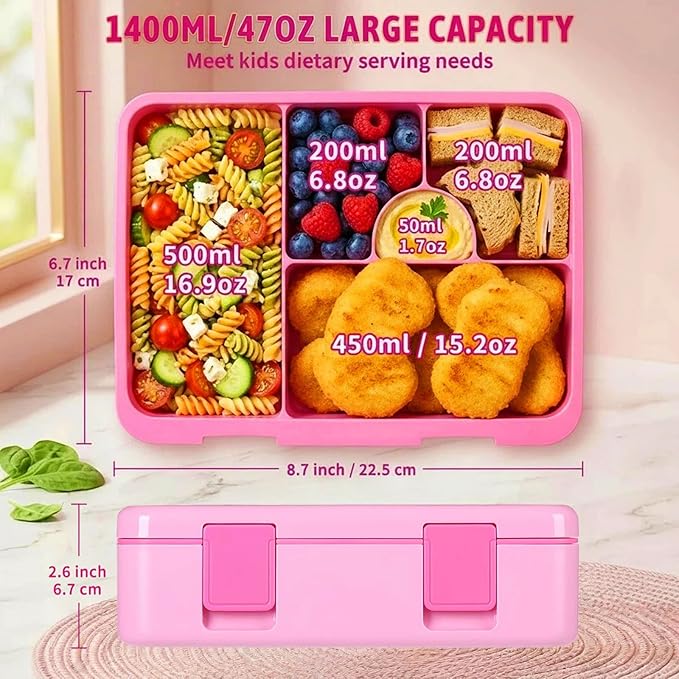 rockpapa Kids Lunch Box Set with 14oz Insulated Water Bottle & Lunch Bag, Leakproof 5.5 Cups Bento Box for School & Children, BPA-Free, Microwave Safe for Boys Girls (Pink Fairies)