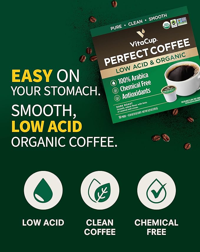 VitaCup Coffee Pods 40ct, 4 Unique Wellness Blends with MCT Oil, Garcinia Cambogia, Lion’s Mane, Chaga & Low-Acid Organic Dark Roast – Full-Bodied Arabica Coffee Pods for Energy, Focus, Immunity & Daily Vitamins