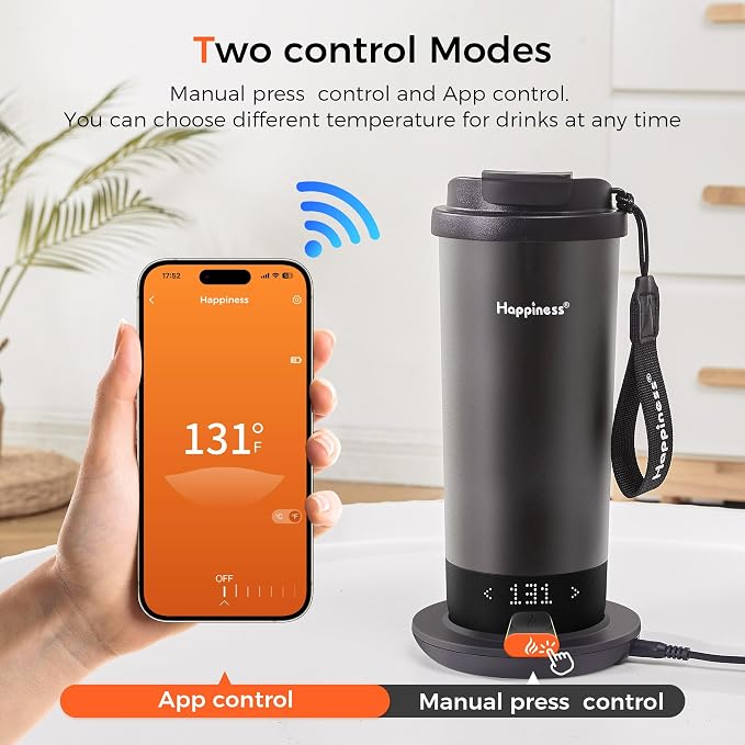 Happiness Self-Heating Travel Mug 20oz,Smart Rechargeable Electric Temperature Control Heated Coffee Cup
