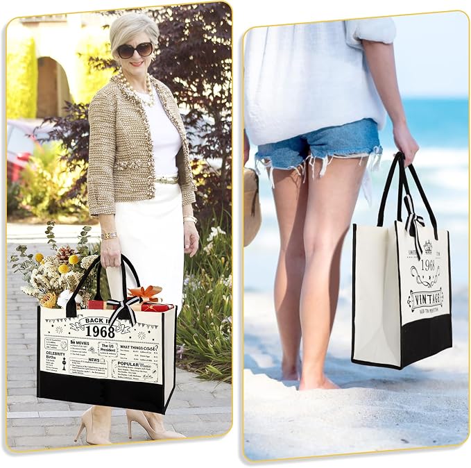 YeohJoy 58th Birthday Gifts for Women Canvas Tote Bag Travel Gear, Unique 58 Years Old Birthday Gifts for Mom Aunt Friends Wife Sister Her, Vintage 1968 Handbag & Cosmetic Bag & Back in 1968 Poster
