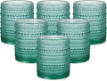 ZMOWIPDL Vintage Glassware Drinking Glasses Set of 6,12 oz Hobnail Glass Cups,Embossed Lake Blue Water Tumbler,for Beer,Cocktail,Whiskey,Juice and Various Mixed Drinks- 1 Cleaning Brush