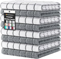 Homaxy Premium Cotton Kitchen Dish Cloths 12"x 12", Natural Ring Spun 390 GSM Dish Rags, Super Absorbent Terry Dish Towels, Soft Dishcloths with Hanging Loop, Grey Check Design, 8 Pack