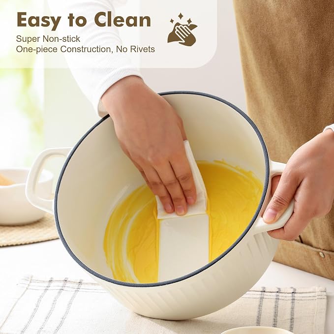 SENSARTE Enameled Cast Iron Dutch Oven Pot with Lid 3.5/5.5/6.5 Quart Heavy-Duty Round Dual Handles Kitchen Pot with Cotton Potholders & Silicone Trivet, Pot for Bread Baking, Stews, Braising, Roasting, Oven Safe, 6.5 Quart, White