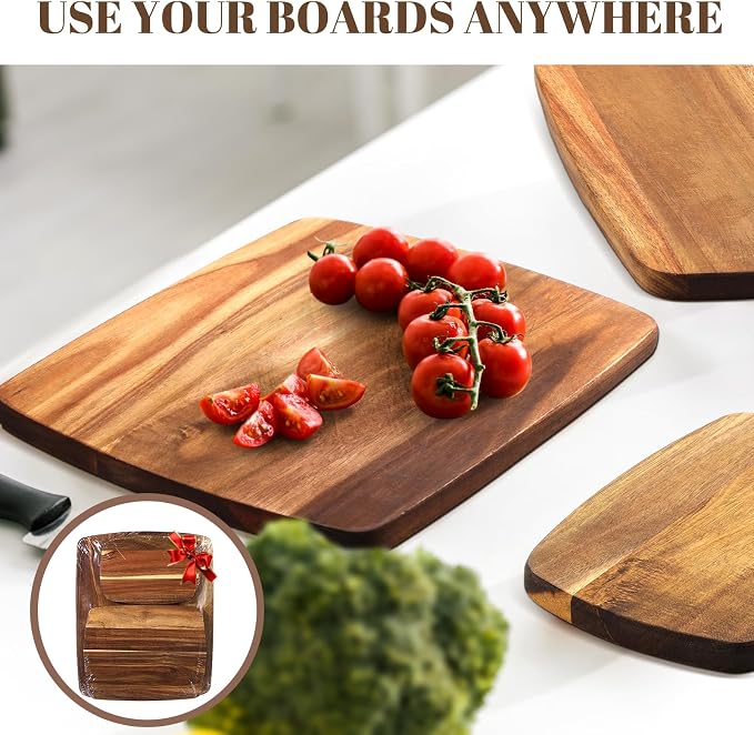 GlikCeil 12 Pcs Thick Acacia Wood Cutting Boards for Kitchen Reversible Wooden Chopping Board Set Double Sided Charcuterie Boards for Meat Cheese Meal Supplies(3 Sizes)