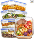 Vtopmart 5 Pack 35oz Glass Food Storage Containers with Lids, Meal Prep Containers, Airtight Reusable Lunch Container Set, Safe for Oven, Microwave, Freezer, and Dishwasher, Blue