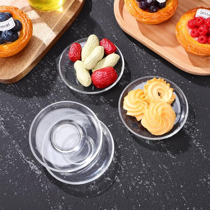 SHOWERORO 4Pcs Clear Glass Tea Saucers 3.54 Inch Round Plates for Coffee Cups Espresso Saucers Small Dessert Snack Serving