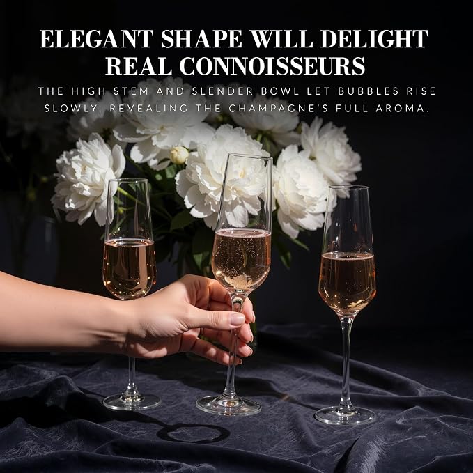 KROSNO Crystal Champagne Flute Glass | Set of 6 | 6.1 oz | Avant-Garde Collection | Perfect for Home, Restaurants and Parties | Dishwasher Safe