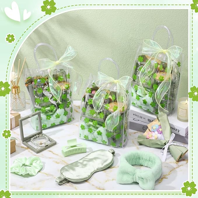 Vesici 73 Pcs Spa Sleepover Party Supplies Bulk Women 8 Sets Slumber Birthday Bridesmaid Gift Crochet Flower Glass Cup Eye Mask Hair Ties Gift Bag Bracelets Scrunchies Headband(Cherry Blossoms,Green)