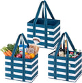 VENO 3 Pack Reusable Grocery Bags, Shopping Bags for groceries, Utility Tote with Handles and Hard Bottom, Foldable Shopping Cart Organizer, Heavy-Duty (Classic Navy, 6 Gallon-3 Pack)