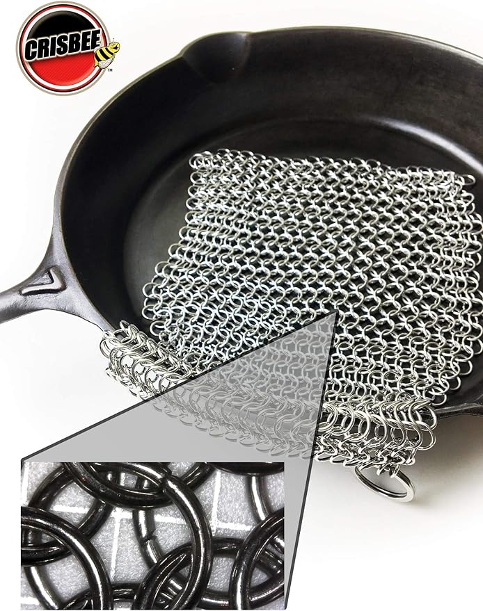 Crisbee Cast Iron Cleaner Combo - Crisbee Stik® & Chain Mail Scrubber - Maintain a Cleaner Non-Stick Skillet - Perfect for Cast Iron and Carbon Steel Cookware
