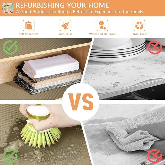 Self-Adhesive Shelf Liner Kitchen Liner, Waterproof Backed Paper Easy Peel and Stick Contact Liner Without Residue for Decor Your Desk Surface, Kitchen Countertops (Dark Khaki, 17.5 x 118.1 inches)