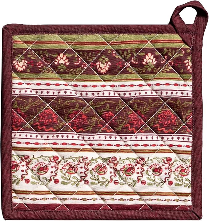 Maison d' Hermine Pot Holders 100% Cotton Heat Resistant Potholders 8" x 8" Hot Pads with Loop for Thanksgiving Christmas Decorations BBQ Cooking Handling Hot Pans (Pack of 1, Reveillon Au Jardin)
