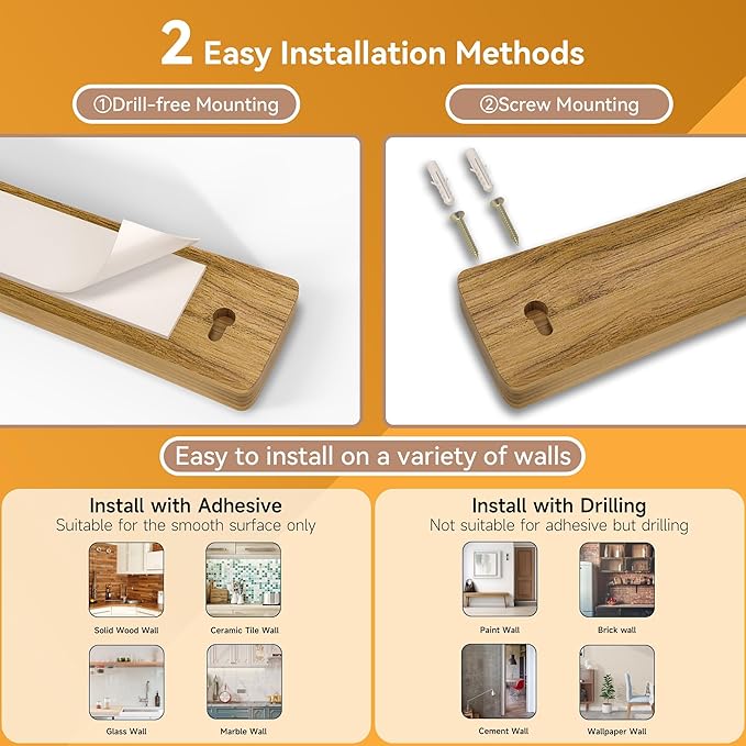 Magnetic Knife Holder for Wall, Acacia Wood Knife Magnetic Strip No Drill Knife Magnet Storage Bar Magnetic Tool Key Holder Strip for Kitchen Utensil Organizer (Light Brown, 24 Inch)