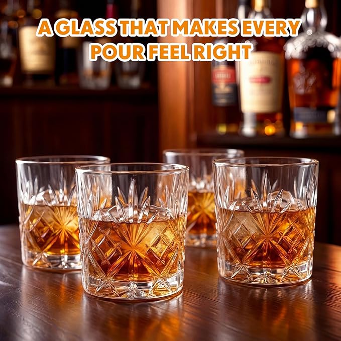 12 Pcs Old Fashioned Whiskey Glasses 12 oz Elegant Crystal Whiskey Glasses Bourbon Cocktail Rocks Glass for Bourbon Scotch Liquor Cocktails Barware Men Gifts