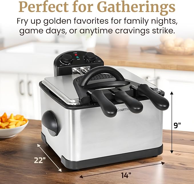 Elite Gourmet EDF-401TXB Electric 4.5 Qt. / 17 Cup Immersion Deep Fryer 3-Baskets, 1700-Watt, Timer Control, Adjustable Temperature, Lid with Viewing Window and Odor Free Filter