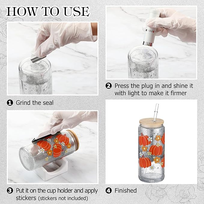 Baderke 20 Pcs Snow Globe Tumbler DIY Kit 16 oz Tumbler Squeeze Bottle, Glitter, Funnel Tweezer Silicone Cup Cradle Measuring Cup Glove Flashlight Buffer for Beginner(White,Classic)