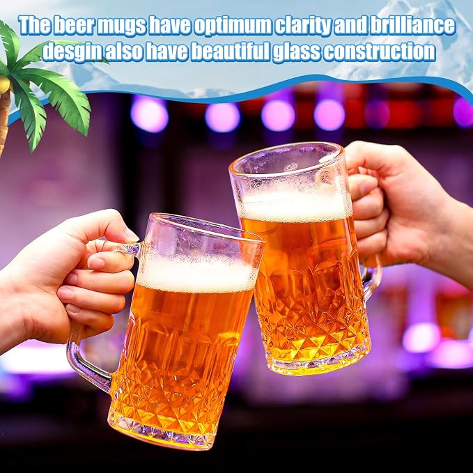 Reallnaive 6 Pack 32 oz Beer Mugs with Handle Large Heavy Glass Beer Mug for Oktoberfest Freezer Glass Steins German Cups Gift for Men Father Boyfriend Brother Dad