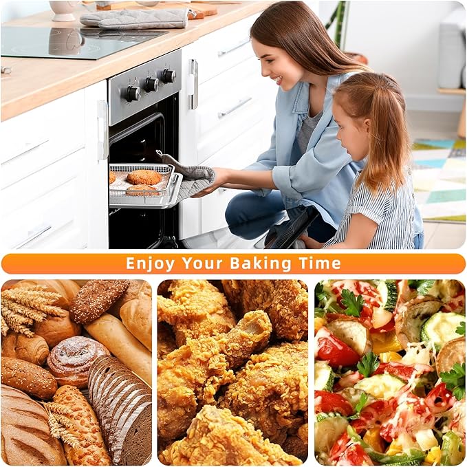 Air Fryer Basket for Oven, 3 Set Stainless Steel Oven Air Fryer Basket and Tray with 90 PCS Parchment Papers,YEPATER Air Fryer Pan and Crisper Tray for Baking Grilling Cooking and Frying