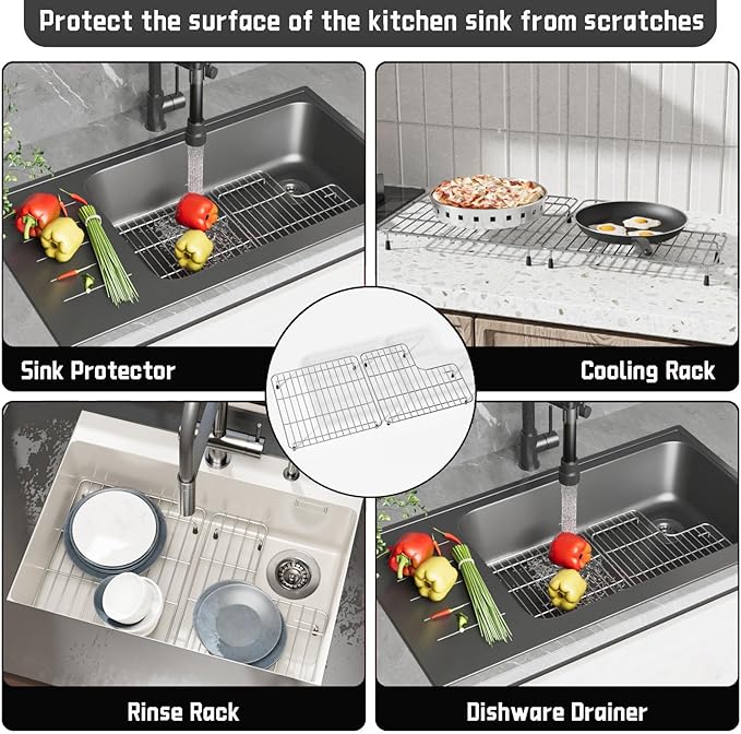 26.18'' x 14.76'' K-6449-ST Sink Protector Grid, Stainless Steel Sink Racks for Kohler Sink Rack Whitehaven 5827 and K-5826, Includes Left and Right Racks, Farmhouse Sink Protector