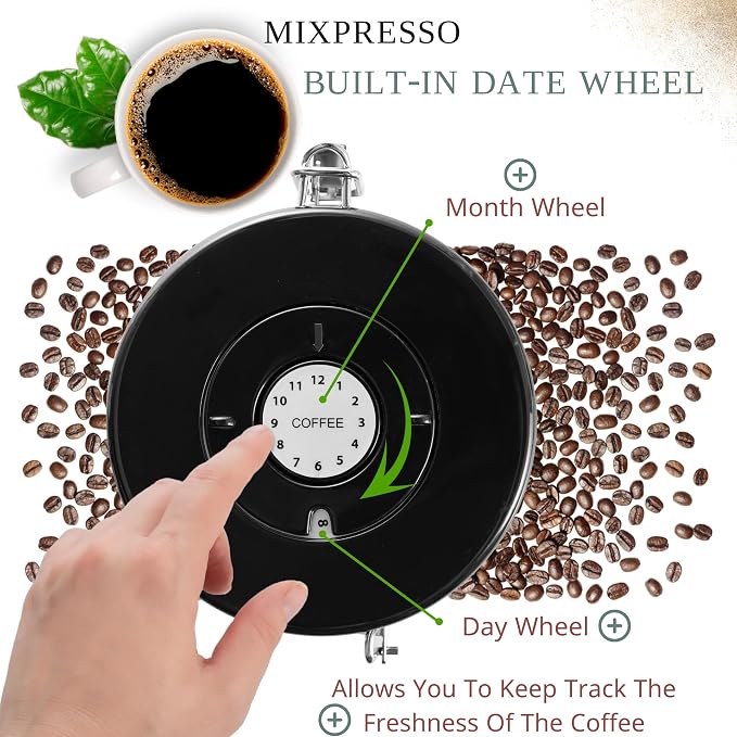 Mixpresso Bronze Stainless Steel Airtight Coffee Container with Date Tracker For Coffee & Tea, Vacuum Sealed Airtight Container, Coffee Jar 16 Ounces, Bundle With6 Cup Greca Stovetop Espresso Maker 30