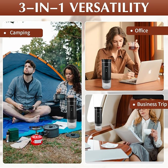 3-in-1 Portable Espresso Machine for Travel & Camping- 20 Bar Self-Heating Portable Coffee Maker with USB-C LED Display Car Coffee Maker, Compatible with Grounds&Capsules(Ns&DG) for RV,Hiking (Black)