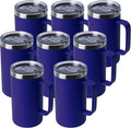DOMICARE 24oz Mug with Handle and Lid, Stainless Steel Coffee Mug, Travel Mug with Handle, Double Wall Vacuum Coffee Tumbler, Reusable Insulated Cup, Dark Blue, Pack 8