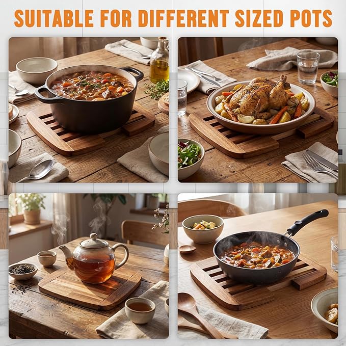 Yungyan Wood Trivet, Acacia Wood Hot Dish Holder Expandable 9 Inch to 11.8 Inch, Wooden Trivets for Hot Dishes, Bowls, Plates, Pots and Pans, Kitchen Table Protector