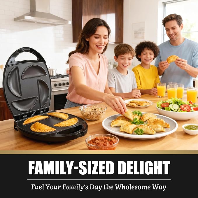 FineMade Electric Empanada Maker Machine with Press Mold, Large Dumpling Maker, Pierogi Maker Press Machine, Make 4 Psc of 6 Inches Large Empanadas, Jamaican Beef Patties,Calzones, Pocket Pies