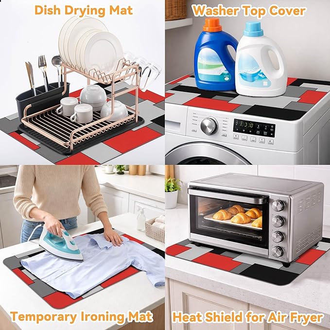 Decorative Stove Top Covers for Electric Stove 28"x20" – Heat Resistant Glass Cooktop Protector Dish Drying Mat – Non-Slip Rubber Backing Washer Top Cover Waterproof Extra Counter Space (Geometric)
