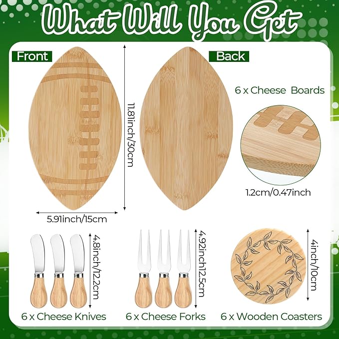 Honeydak 49 Pcs Football Baby Shower Prizes for Game Players 6 Sets Football Shaped Cheese Board Fork Knives Coasters Towel Potted Plant Thanks Card Gift Bag for Baby Bridal Shower Favor