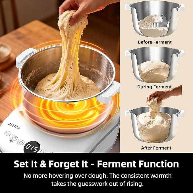 AIZIYO DoughChief, 7.4QT Dough Maker, Dough Mixer with Ferment Function, 304 Stainless Steel Bowl, Removeable lid, Touch Panel Control, Electric Dough Proofing Box for Pizza & Bread