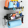 YIGII Heavy Duty Garage Paper Towel Holder with 2 Storage Shelves, Wall Mount Paper Towel Rack with Phone Holder & Hooks, Shop and Tool Room Organizer for Storage
