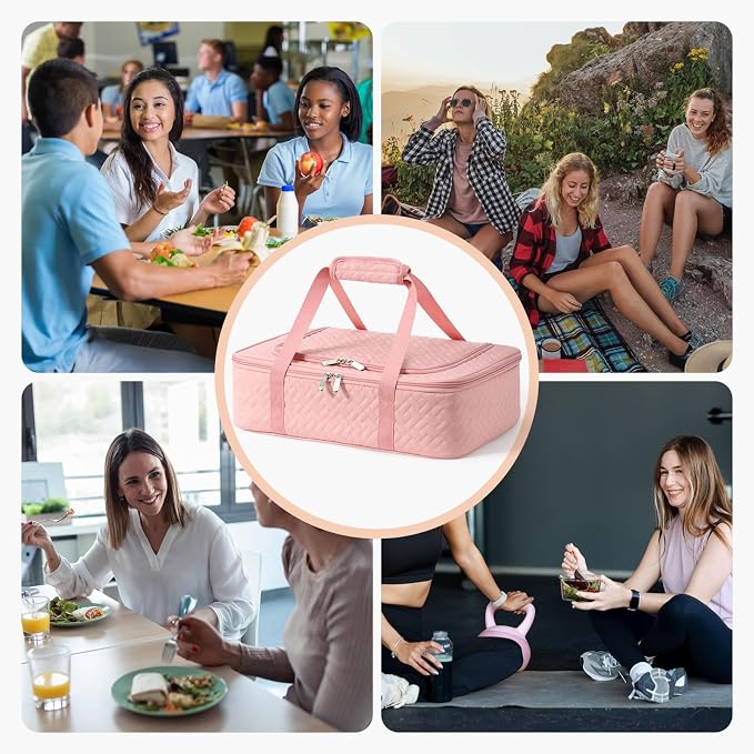 Insulated Casserole Carrier - Portable Casserole Carrier for Hot or Cold Food, Lasagna Holder for Parties,Picnic,Cookouts,Traveling - Fits 9" x 13" Baking Dish (Pink)