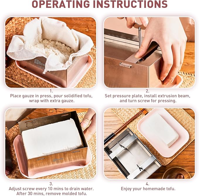 Tofu Press Stainless Steel, Paneer Maker with Tofu Press Cloth and Drip Tray, Improves Tofu Flavor and Texture, for Homemade Tofu, Paneer Press and Cheese Press-Plus Size
