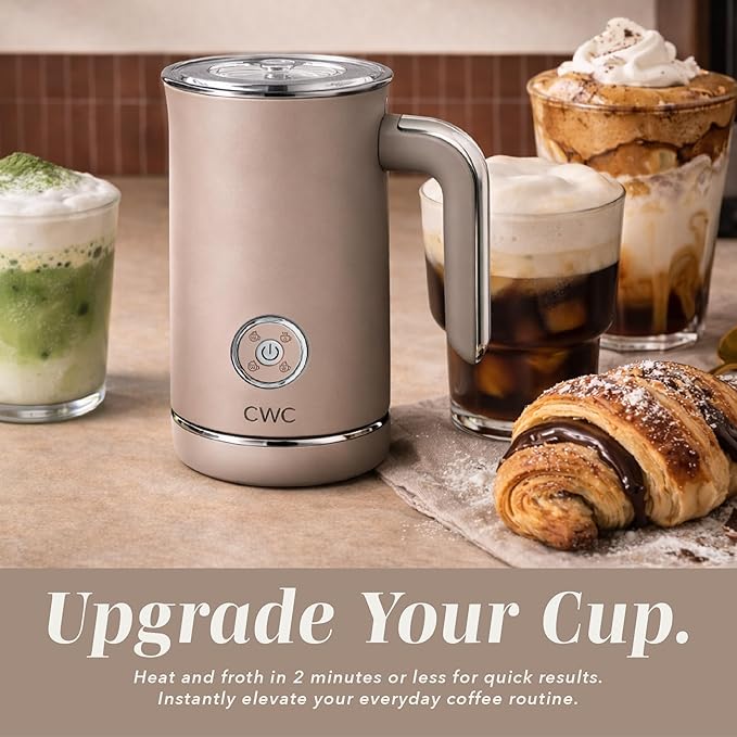 COOK WITH COLOR 4-in-1 Electric Milk Steamer and Frother - 2-Minute Heating and Frothing, Hot and Cold Foam Maker for Coffee, Latte, Cappuccino, Macchiato, Milk Warmer, Auto Shut Off, Sand