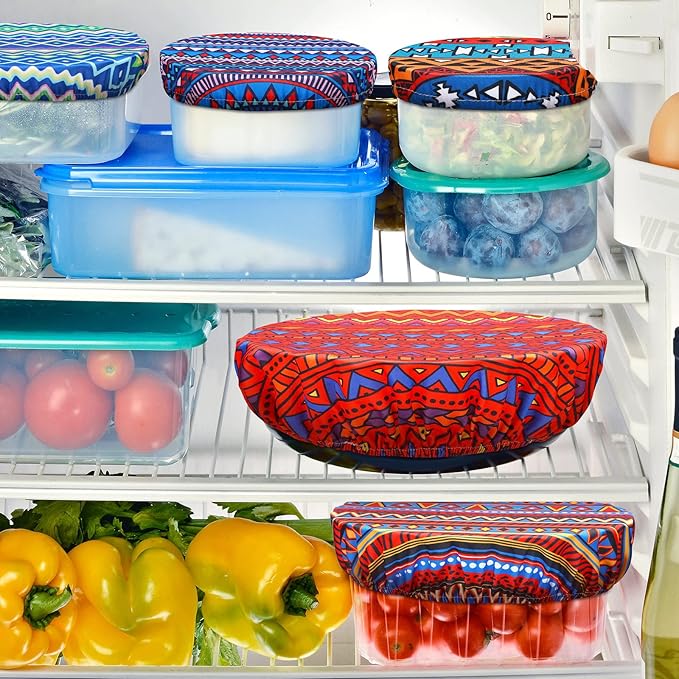 Patelai 10 Pcs Bowl Covers Reusable in 5 Size Stretch Cloth Fabric Elastic Food Storage Bowl Covers Bread Sourdough Lids for Proofing Food Fruits Leftover(Multicolor,Fresh Style)