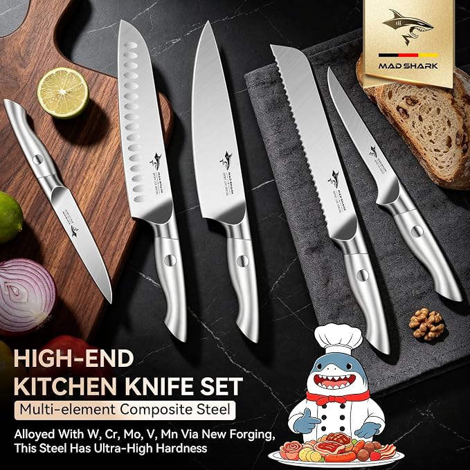 MAD SHARK Kitchen Knife Set, 5PCS Sharp Ultra Chef Knife Set, High Carbon Stainless Steel Knives Set with Ergonomic Handle, Professional Kitchen Knives Sets, Gift Box Packaging