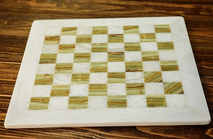 RADICALn 15 Inches Handmade Marble White and Green Onyx Chess Board | Natural Marble Veining, Luxury Decor, Elegant Gift, Home Decor, Chess Board for adults