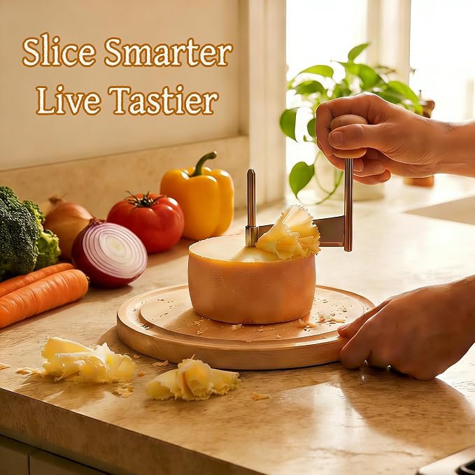Cheese Curler Wheel, Professional Cheese Slicer Cheese Cutter, Rotary Cheese Grater for i.a. Tête de Moine & Chocolate, Stainless Steel Girolle Cheese Shaver with Sharp Blade & Solid Wood Base
